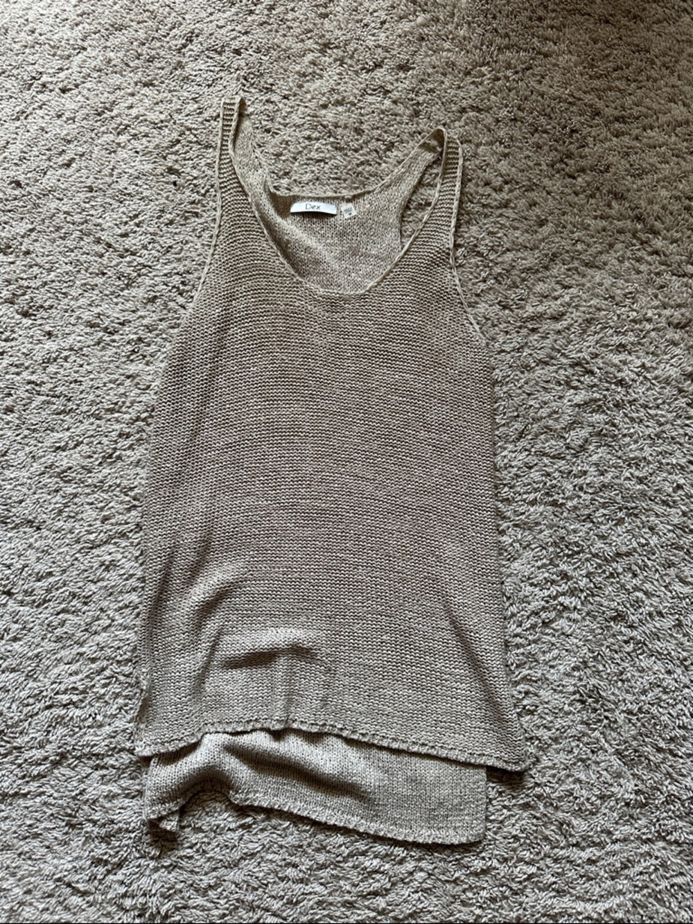 Beige Knit Scoop Neck Crochet Tank
